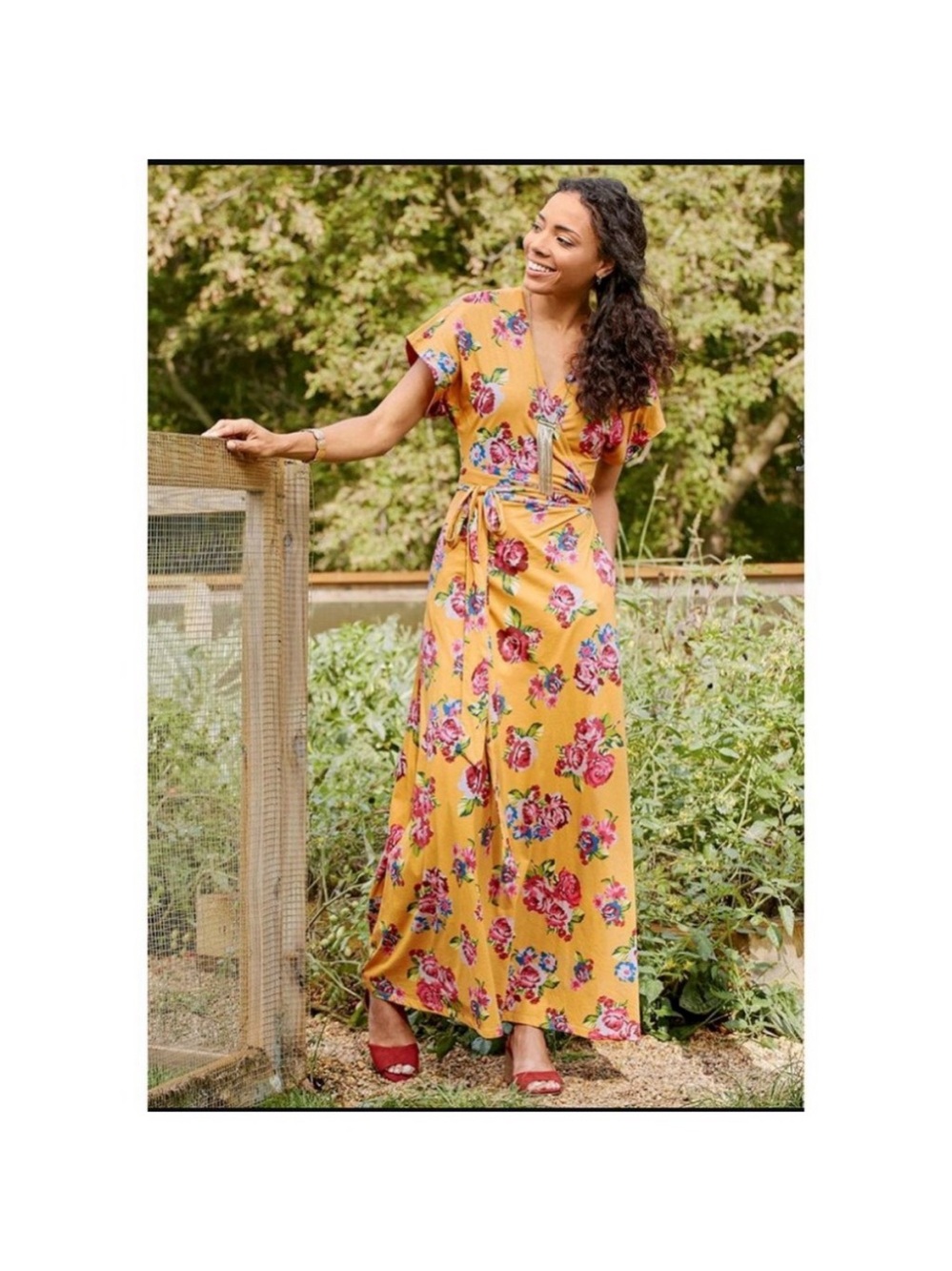 Matilda Jane Alana Mustard Floral Wrap Maxi Dress Size M